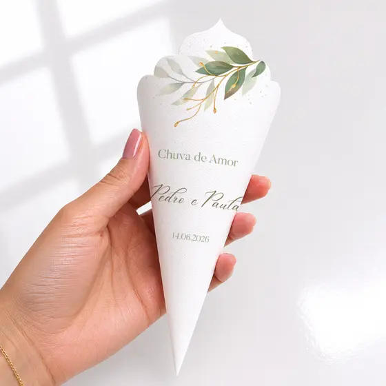 Cones de Pétalas Personalizados para Casamento Ondulado Papelaria Lembrancinhas (Pétalas, Arroz, Suspiro) PAPEL FOSCO