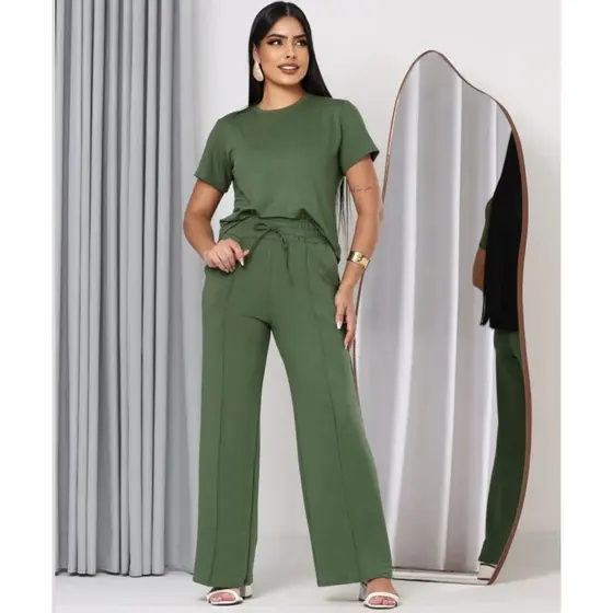 Conjunto moletinho feminino inverno outono moda manga curta