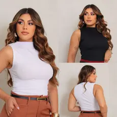 Blusinha Feminina Canelada Regata Gola Fechada Blusinha Feminina Verão Blusinha Basica