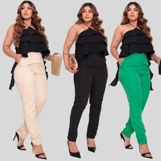 Calça Alfaiataria Zara Feminina Zíper Cintura Alta Moderna Slim Social Elegante Blogueira