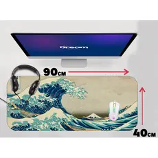 Mouse Pad The Great Waves of Kanagawa Japão Ondas onda Extra Grande 90x40 Personalizado borda costurada mousepad
