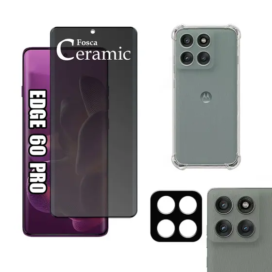 KIT Para Motorola Edge 60 Pro - Película de Privacidade Fosca 9D - Capa - Câmera
