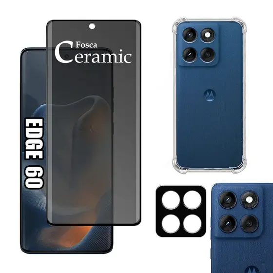 KIT Para Motorola Edge 60 - Película de Privacidade Fosca 9D - Capa - Câmera