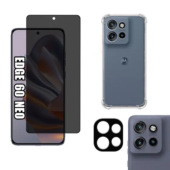 KIT Para Motorola Edge 60 Neo - Película de Privacidade 3D - Capa - Câmera