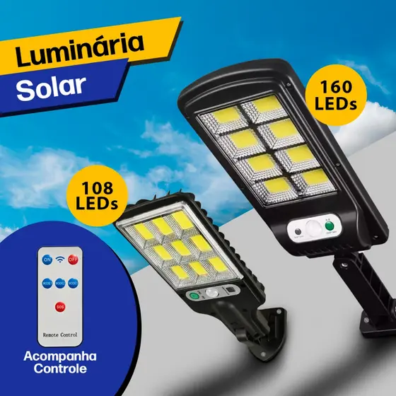 Luminária Solar Led 100W Mini Refletor Poste 160 Leds Cob Sensor de Presença Prova D'Água Potente
