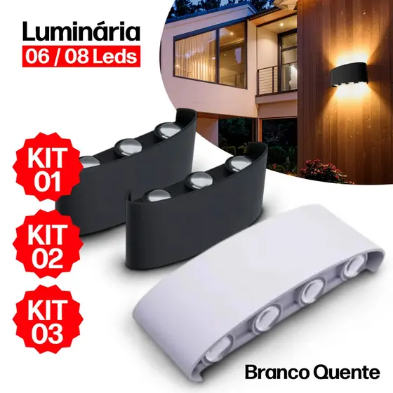 Luminária Arandela Meia Lua 6 Leds 8 Leds Bivolt Parede Externa Interna Branco Preto