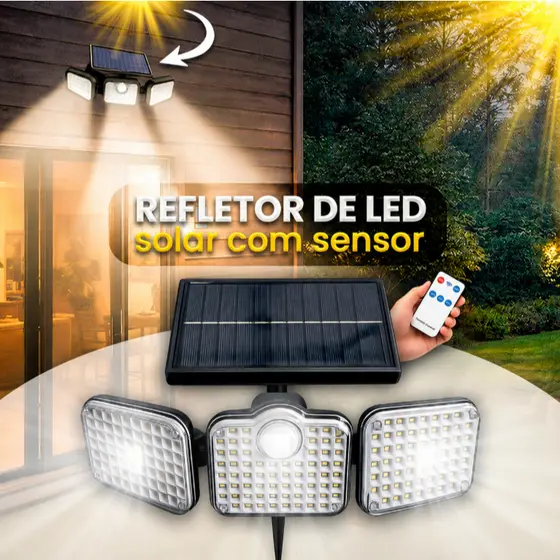 Refletor Solar 128, 122 ou 104 LEDs Sensor de Presença Controle Remoto Branco Frio Luz Branca