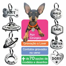 Placa De Identificação Pet / Cachorro / Gato / Gravada Laser