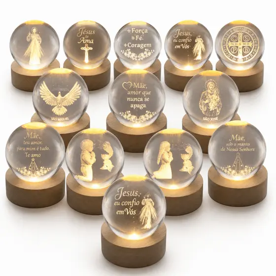 Luminária Religiosa LED Bola De Cristal Decorativa Para Mesa
