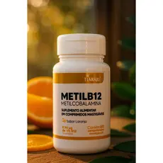 Metil B12 Tiaraju Metilcobalamina 9,94µg 60 Comprimidos Mastigáveis Sabor Laranja Suplemento