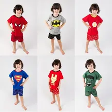 Pijama Infantil Masculino Heróis Camisa Meia Manga e Short Conjunto Herói