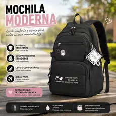 Mochila Feminina escola de nylon Impermeável com bolsa anti-furto na verso