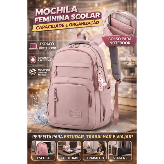 Mochila Bolsa Feminina Coreana Resistente Escolar-Passeio-Trabalho Grande Impermeável