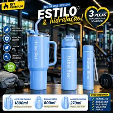 Kit Garrafa 3 em 1 Copo 1800ml Garrafa 800ml 270ml Academia Escola Praia BPA Free