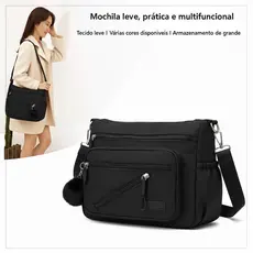 Bolsa Feminina Transversal Multifuncional com Vários Bolsos e Pompom