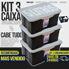 Kit 3 Caixas Cesto Organizador 5 Litros Grande Com Tampa Multiuso Armazenamento