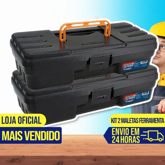 Kit 2 Maleta Caixa de Ferramentas Plástica Grande Completa Organizadora Resistente Eletricistas