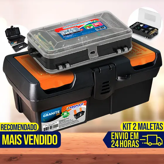 Kit 2 Maletas Caixa de Ferramentas Grande Reforçada Multiuso Organizador Resistente Cabe Makita