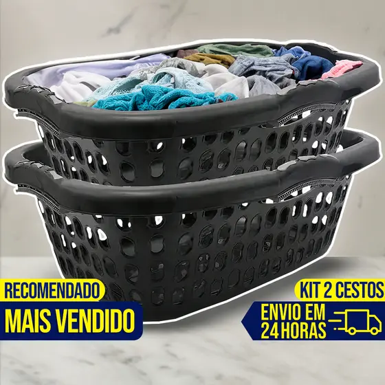 Kit 2 Cesto Telado Vertical 32 Litros Roupa Suja Multiuso GIGANTE CABE TUDO Organizador