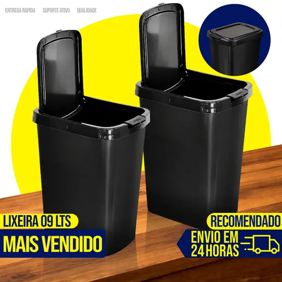 Lixeira Cesto de Lixo 09 Litros Automática Com Tampa Click Label Para Banheiro Cozinha Escritório Quarto