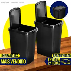 Lixeira Cesto de Lixo 09 Litros Automática Com Tampa Click Label Para Banheiro Cozinha Escritório Quarto