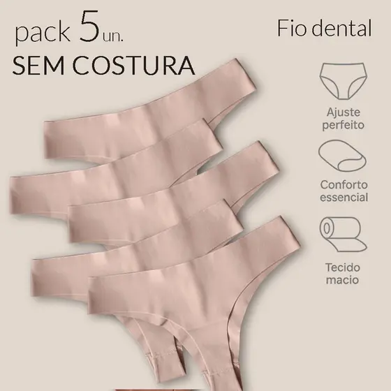 Kit 5 Calcinhas Fio Dental Corte a Laser Sem Costura Leve e Confortável