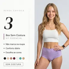 Kit 3 Calcinha Cós Alto Sem Costura Box Feminina Invisível Corte a Laser