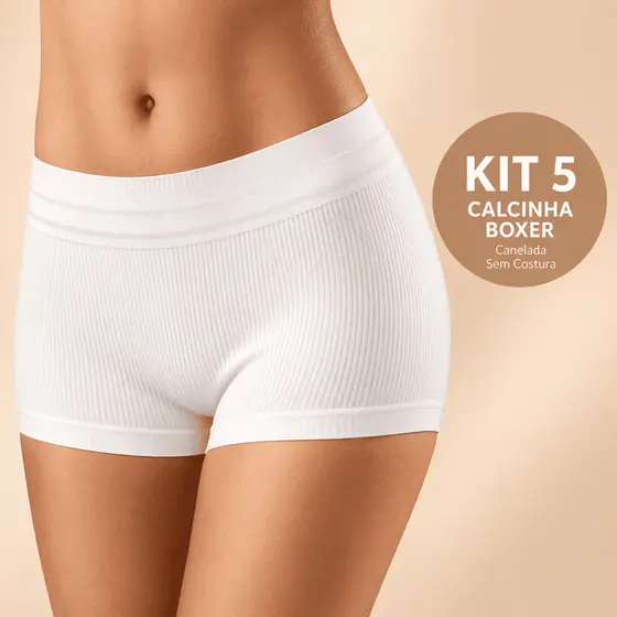 Kit 5 Calcinhas Boxer Canelada Shortinho Sem Costura Cueca Feminina Poliamida Importada MK