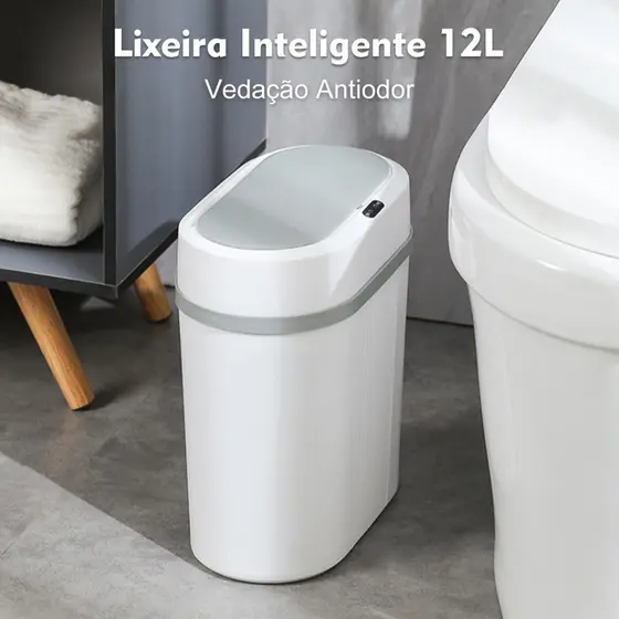 Lixeira Automática 12 Litros Sensor Infravermelho Tampa Para Cozinha Banheiro Escritório Quarto