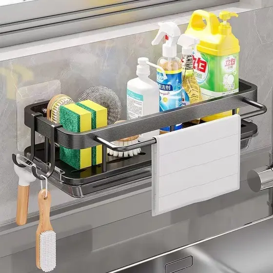 Kit 2 Organizador Alumínio Porta Detergente Condimentos Prateleira Suspensa Rack Suporte Cozinha