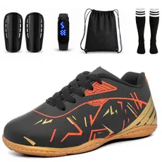 Kit Chuteira Infantil Meião Mochila Caneleira Rélogio Futsal Society Salão Costurada Reforçada28-33
