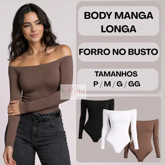 Body Ombro a Ombro Manga Comprida Longa Blusa Feminina  Elegante Bory Ciganinha Suplex Moda Gringa Forro Festa Estiloso