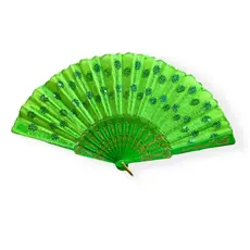 Leque Bordado Paetê Luxo Verde Pomba Gira Cigana