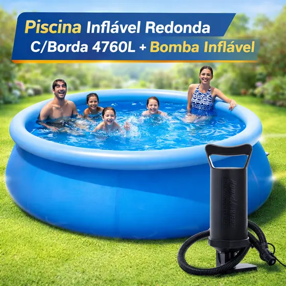 Piscina Inflável Redonda C/Borda 4760L + Bomba Inflável