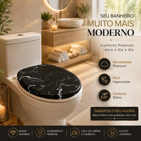 Assento Sanitário Almofadado Marmorizado Encaixe Universal Oval e Higiénico Banheiro Confortável