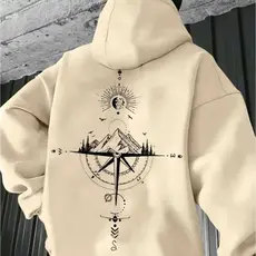 Moletom Canguru Bússola Com Capuz E Bolso Casaco Feminino Masculino Flanelado Unissex Blusa De Frio
