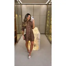 VESTIDO CHAMISE BATA LINHO SAIDA DE PRAIA TRES MARIAS BOTÃO GOLA PADRE FEMININO LISTRADO 013
