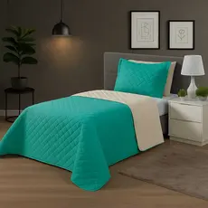 Kit Colcha Cobre Leito Solteiro Dupla Face Cama Box Liso e  Estampado Bouti