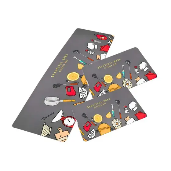 Jogo de Tapetes 3 Pçs Passadeira Cozinha Cinza Antiderrapantes Macio Lavável Casa Kit Trio Decoração