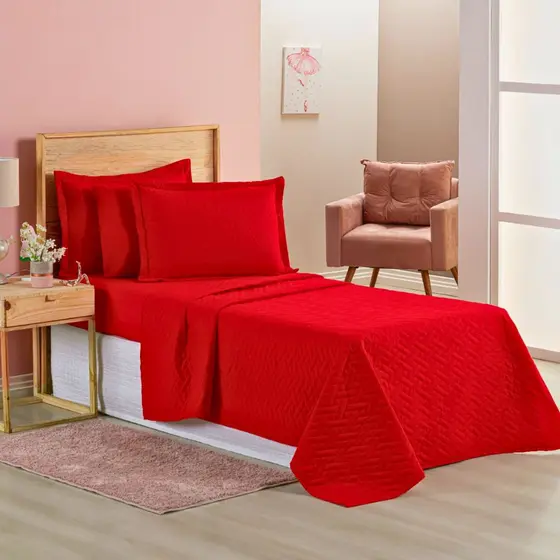 Colcha Cobre Leito Solteiro 2 Pçs Vermelho Fronha Kit Quarto Decoração Lavável Macio Matelado Estilo