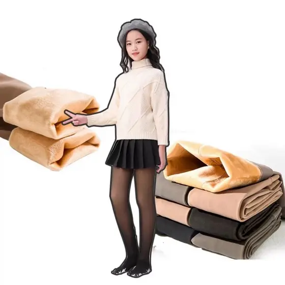Meia Calça Térmica Infantil Forrado Grosso Translúcida Leggings De Lã Quente Para Criança 10-16ANOS