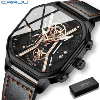 Novo Relógio Masculino CRRJU Marca Original Moda Retro Cronógrafo Luminoso Ponteiro De Couro Correia De Casual Negócios Militares Quartzo À Prova D'água 2313