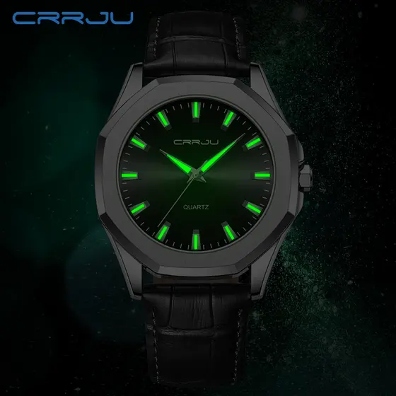 CRRJU Relógios Masculinos Marca Original Mãos Luminosas Genuínas De Alta Qualidade Correia De Couro Moda Casual Negócios Esportivos Quartzo À Prova D'água 5015 X