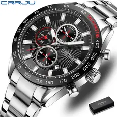 CRRJU Relógio Masculino Novo Cronógrafo Multifuncional Desenho Luminoso De Mão De Aço Inoxidável Casual Quartzo À Prova D'água 2306 S