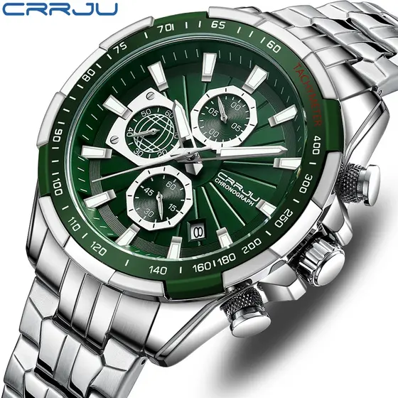 CRRJU Relógio Masculino Novo Design Multifuncional Ponteiro Luminoso Mostrador De Aço Inoxidável Moda Top Marca De Luxo