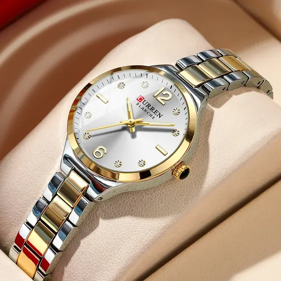 Relógio Feminino Original CURREN Marca Genuíno Pulseira De Aço Inoxidável Moda Luminosa Pequeno Mostrador Negócios Espor