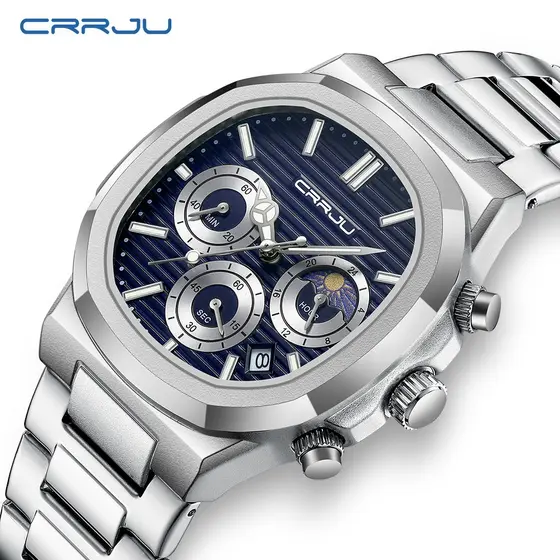 CRRJU Relógios Masculinos Marca Original Cronógrafo Pulseira De Aço Inoxidável Luminosa Moda Lazer Negócios Quartzo À Pr