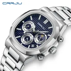 CRRJU Relógios Masculinos Marca Original Cronógrafo Pulseira De Aço Inoxidável Luminosa Moda Lazer Negócios Quartzo À Pr