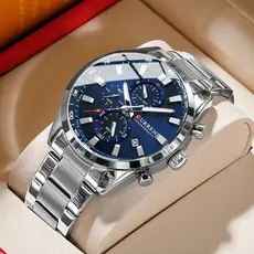 CURREN Relógio Masculino Com Pulseira De Aço Inoxidável Moda Estilo Empresarial Cronógrafo À Prova D'água 8445 XA