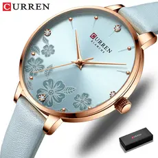 Curren Relógio De Pulso De Quartzo Feminino De Couro Com Flores Charmosa 9068